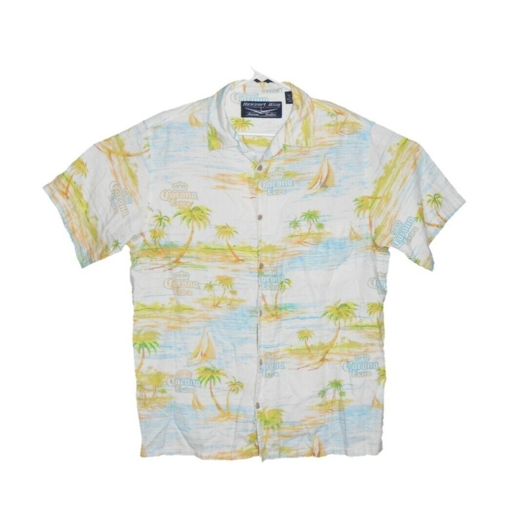 Newport Men's Large Shirt Corona Extra Hawaiian‎ Button Up Short Sleeve